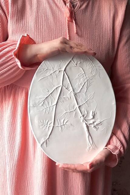 Bignonia Flower Oval Plaster Cast Wild Garden Botanical Bas-Relief Decorative Ceramic Tile Plaster Wall Art Wall Decor For Hall - image 1