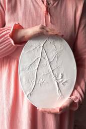 Bignonia Flower Oval Plaster Cast Wild Garden Botanical Bas-Relief Decorative Ceramic Tile Plaster Wall Art Wall Decor For Hall - thumbnail 1