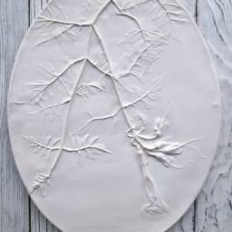 Bignonia Flower Oval Plaster Cast Wild Garden Botanical Bas-Relief Decorative Ceramic Tile Plaster Wall Art Wall Decor For Hall - thumbnail 2