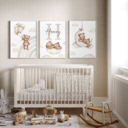 Baby Nursery Teddy Bear Prints - A4 Or A3 Size Stars Cloud Moon Rainbow Boy Girl Wall Art Gender Unisex Neutral Beige Natural Boho - thumbnail 3