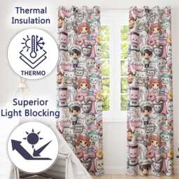 Kawaii Baking Girl Kitchen Appliances Utensils Cream Background Seamless Pattern Readymade Eyelet Ring Top Thermal 100% Blackout Curtains - thumbnail 3