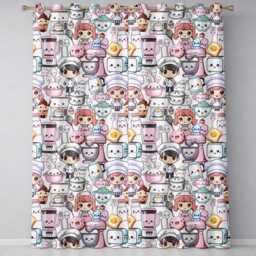 Kawaii Baking Girl Kitchen Appliances Utensils Cream Background Seamless Pattern Readymade Eyelet Ring Top Thermal 100% Blackout Curtains - thumbnail 2