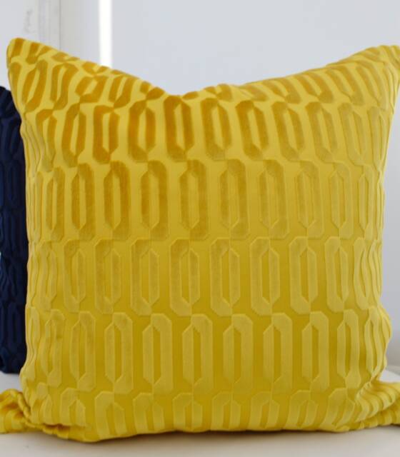Yellow Pillow Cover, Yellow Velvet Cover, Modern Cut Cover, Velvet Geometric , Designer Cover - image 1