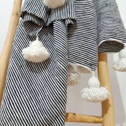 Moroccan Blanket Pom Pom, Selling Beautiful Blanket, Moroccan Hand Pom Blanket, Bohemian Cotton Blanket, Bedspread - thumbnail 3