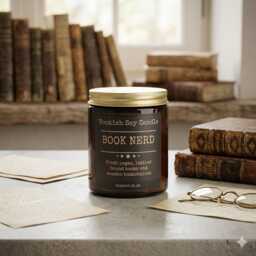 Book Nerd Soy Candle - Leathery Scent Of Old Books & Wooden Bookshelves Dark Academia Library Decor Unique Literary Gift - thumbnail 1