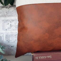 Terracotta Faux Leather Linen Pillow Cover Modern Home Decor - thumbnail 2