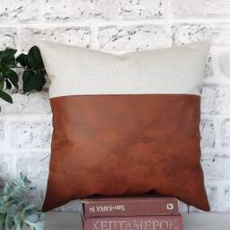 Terracotta Faux Leather Linen Pillow Cover Modern Home Decor - thumbnail 3