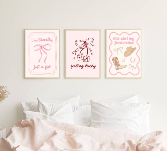 Girly Art Print - Cowgirl Lucky Girl A4 A5 Wall Reading Nook Soft I'm Just A - image 1