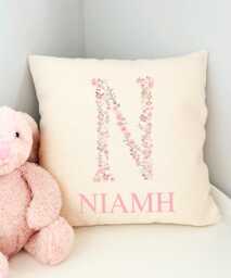 New Baby Cushion, Gift For Girl Nursery, Cushion Granddaughter, Kids Cover, Floral Gift, Personalised - thumbnail 1
