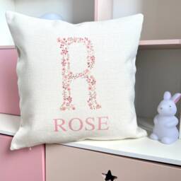 New Baby Cushion, Gift For Girl Nursery, Cushion Granddaughter, Kids Cover, Floral Gift, Personalised - thumbnail 2