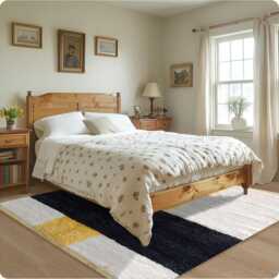 Authentic Modern Moroccan Rug - Mustard Yellow, Black & White Shag Rug, Custom Made Berber Carpet, Large Area - thumbnail 2