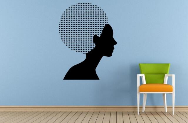 Afro Hair Polka Dots Woman Girl Head Style Salon Dresser Wall Room Vinyl Mural Art Decor Decal Sticker L1666 - image 1
