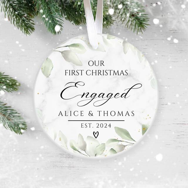 Our First Christmas Engaged, Personalised Ceramic Decoration, Ornament 2024, Personalized Ornament, UK - image 1