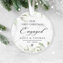 Our First Christmas Engaged, Personalised Ceramic Decoration, Ornament 2024, Personalized Ornament, UK - thumbnail 1