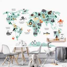 World Map Animal Vinyl Wall Decal - Nursery Decor - 79x46.5 - thumbnail 3