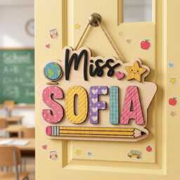 Personalized Teacher Name Sign, Classroom Door Hanger, Custom School Gift Wall Decor, From Students - thumbnail 4