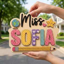 Personalized Teacher Name Sign, Classroom Door Hanger, Custom School Gift Wall Decor, From Students - thumbnail 1