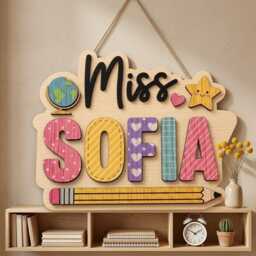 Personalized Teacher Name Sign, Classroom Door Hanger, Custom School Gift Wall Decor, From Students - thumbnail 2