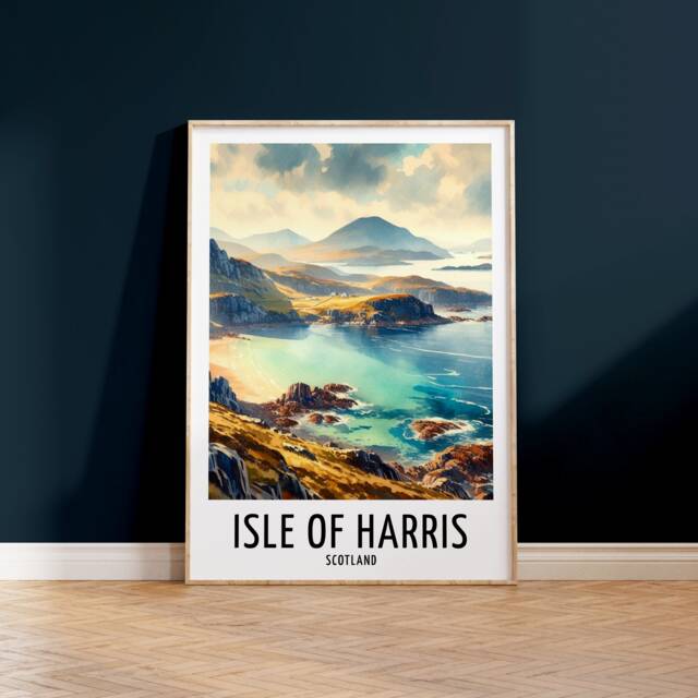 Isle Of Harris Travel Print - Watercolour Poster Design - Wall Artwork Scotland UK Gifts Home Decor Art Gift Picture - image 1