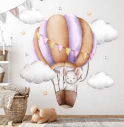 Balloon Flight Wall Stickers For Kids Room, Brown Baby Room Decor, Animals Decal Children's Self Adhesive - thumbnail 1