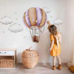 Balloon Flight Wall Stickers For Kids Room, Brown Baby Room Decor, Animals Decal Children's Self Adhesive - thumbnail 2