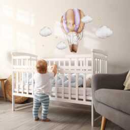 Balloon Flight Wall Stickers For Kids Room, Brown Baby Room Decor, Animals Decal Children's Self Adhesive - thumbnail 3