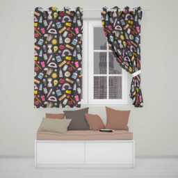 Cute Kawaii School Supplies Rainbow Apple Glue Dark Seamless Pattern Readymade Eyelet Ring Top Thermal 100% Blackout Curtains - thumbnail 1