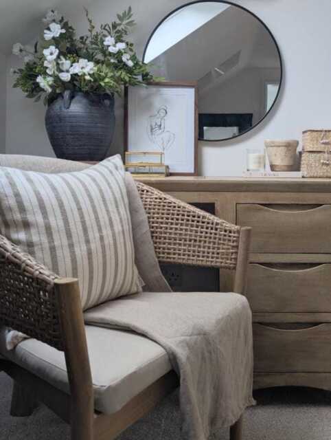 Linen Cushion Cover, Natural Stone & Off White Freya Striped Cushion, Handmade Decorative Farmhouse Country Style Scatter - image 1