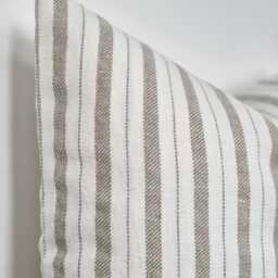 Linen Cushion Cover, Natural Stone & Off White Freya Striped Cushion, Handmade Decorative Farmhouse Country Style Scatter - thumbnail 2