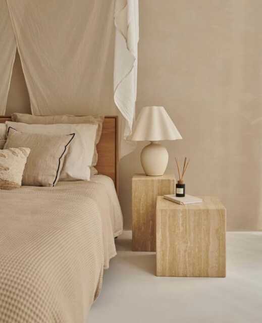 Cube Nightstand Travertine, Natural Stone Cubic Side Table, Beige Travertine End Plinth Custom Size Marble Table - image 1