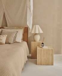 Cube Nightstand Travertine, Natural Stone Cubic Side Table, Beige Travertine End Plinth Custom Size Marble Table - thumbnail 1