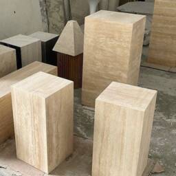 Cube Nightstand Travertine, Natural Stone Cubic Side Table, Beige Travertine End Plinth Custom Size Marble Table - thumbnail 4