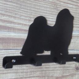 Shih Tzu Silhouette Key Hook Rack - Metal Wall Art Chrysanthemum Chinese Lion Dog - thumbnail 2