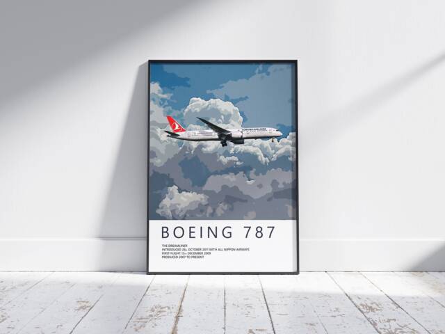 Turkish Airlines Boeing 787 Poster, Gift For Pilot, Aviation Poster, Artwork, Gift, Airliner, Airplane, Plane - image 1