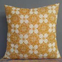 Ochre Batik Pillow Cover Hand-Printed Cotton Cushion, Boho Decor - thumbnail 3