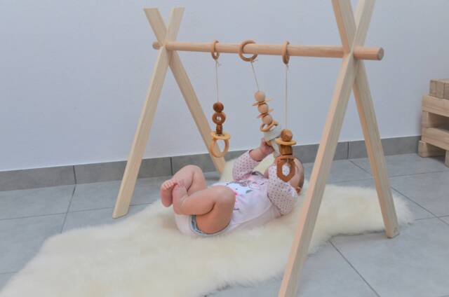 Wooden Baby Gym, Montessori Toy, Scandinavian Design Gym, Untreated Wood, Portique, Baby Activity Center, Baby Gym, Foldable Play Gym, Activity Arch - image 1