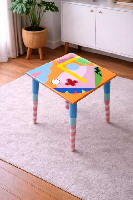 Hand-Painted Resin Side Table Colorful Abstract Epoxy Art - image 1