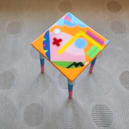Hand-Painted Resin Side Table Colorful Abstract Epoxy Art - thumbnail 3