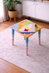 Hand-Painted Resin Side Table Colorful Abstract Epoxy Art - thumbnail 1
