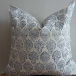 Block Print Indigo Paisley Blue White India Global Ethnic Pillow Cover Modern Chic Euro Sham Extra Long Lumbar Country Rustic Beach Lake - thumbnail 2