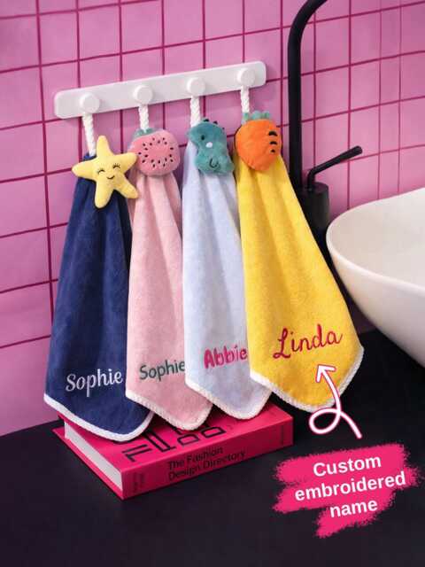 Custom Embroidered Name Hand Towel, Plush Topper, Kids Bathroom Decor - image 1