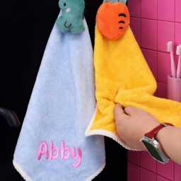 Custom Embroidered Name Hand Towel, Plush Topper, Kids Bathroom Decor - thumbnail 2