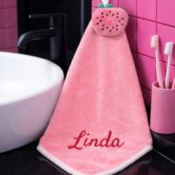 Custom Embroidered Name Hand Towel, Plush Topper, Kids Bathroom Decor - thumbnail 3