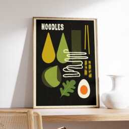 Noodles Kitchen Poster, Mid Century Modern Wall Art, Retro Food Print, Minimalist Ramen Illustration, Green Japanese Decor Artwork - thumbnail 2