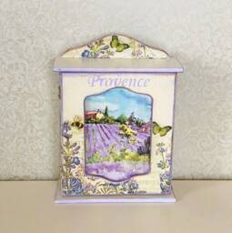 Hand-Painted Provence Lavender Key Holder Cabinet, Field Wall Decor - thumbnail 1