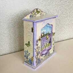 Hand-Painted Provence Lavender Key Holder Cabinet, Field Wall Decor - thumbnail 2