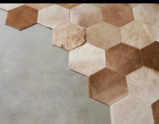 Cowhide Patchwork Rug Hexagon Camel - image 1