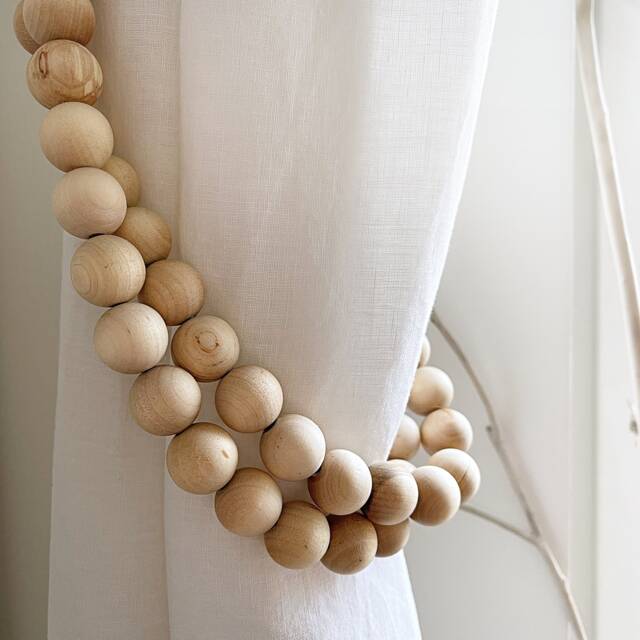 Farmhouse Wooden Bead Curtain Tie Backs Rustic Window Decor, Set Of 2 - image 1
