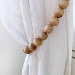 Farmhouse Wooden Bead Curtain Tie Backs Rustic Window Decor, Set Of 2 - thumbnail 2