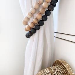 Farmhouse Wooden Bead Curtain Tie Backs Rustic Window Decor, Set Of 2 - thumbnail 4